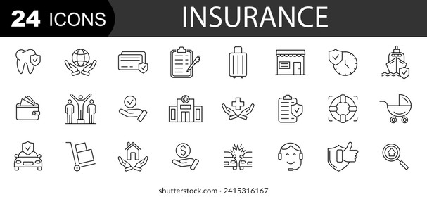 Insurance icons . Medical, life, car, travel, house, money. Vector illustration