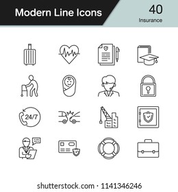 Insurance icons. Modern line design set 40. For presentation, graphic design, mobile application, web design, infographics. Vector illustration.