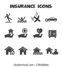 insurance icons, mono vector symbols