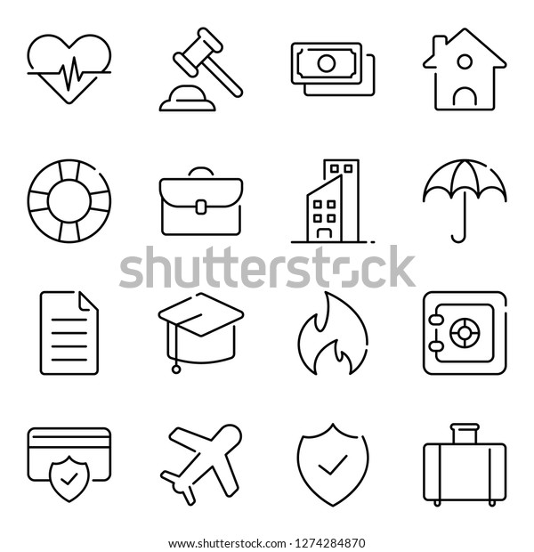 Insurance icons pack. Isolated insurance symbols\
collection. Graphic icons\
element