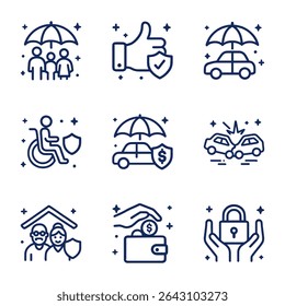 Insurance icons protection safety security and assurance. Icon symbol illustration