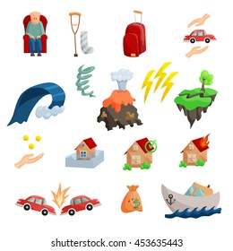 Insurance icons set in cartoon style. Protection set collection isolated vector illustration