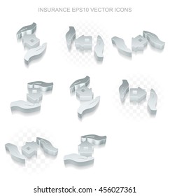 Insurance icons set: different views of flat 3d metallic House And Palm icon with transparent shadow on white background, EPS 10 vector illustration.