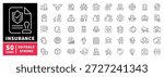 Insurance icons set. editable line icons, outline, protection and security symbols