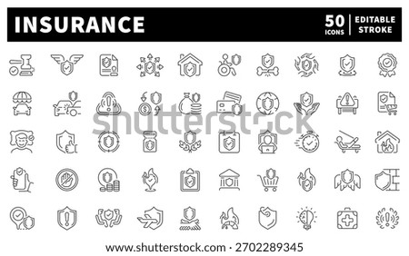 Insurance icons set. editable line icons, linear, protection, coverage symbols