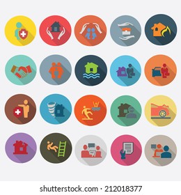 Insurance icons set in flat design with long shadow. Illustration EPS10