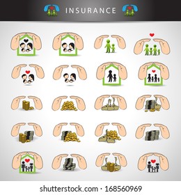 Insurance Icons Set - Isolated On Gray Background - Vector Illustration, Graphic Design Editable For Your Design.
