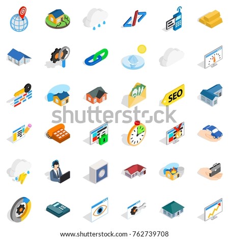 Insurance icons set. Isometric style of 36 insurance vector icons for web isolated on white background