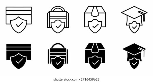 Iconos del seguro fijados en línea y estilo sólido