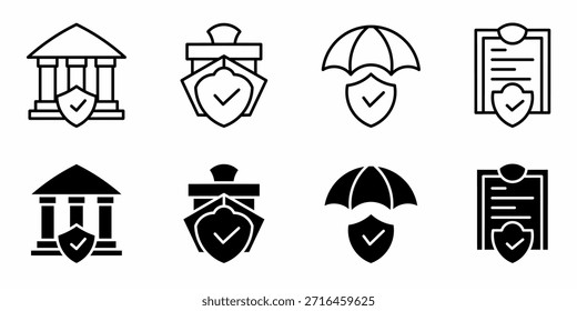 Insurance icons set in line and solid style