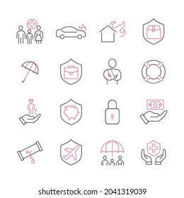 Insurance icons set. Insurance pack symbol vector elements for infographic web