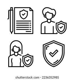 Insurance Icons Set = policy, man, girl, shield. Perfect for website mobile app, app icons, presentation, illustration and any other projects.