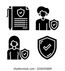Insurance Icons Set = policy, man, girl, shield. Perfect for website mobile app, app icons, presentation, illustration and any other projects.