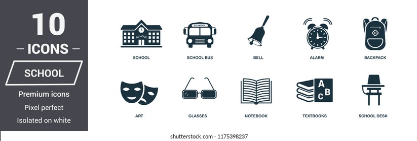 Insurance icons set. Premium quality symbol collection. School icon set simple elements. Ready to use in web design, apps, software, print