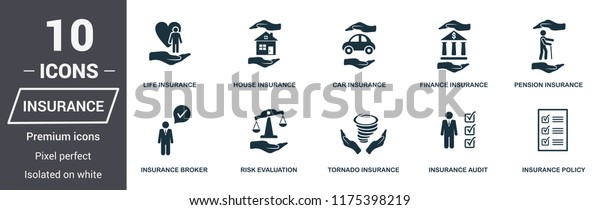 Insurance icons set. Premium quality symbol\
collection. Insurance icon set simple elements. Ready to use in web\
design, apps, software,\
print