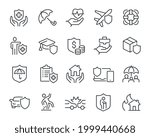 Insurance Icons Set. Such as Health Insurance, Property Insurance and Financial Risk and others. Editable vector stroke.