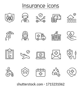 Insurance icons set in thin line style