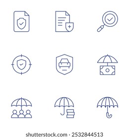 Ícones de seguro definidos. Estilo Linha Fina, curso editável. seguro de saúde, segurança, seguro, segurança, seguro.
