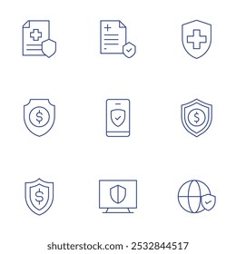 Insurance icons set. Thin Line style, editable stroke. health insurance, security, shield, insurance.