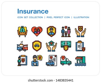 Insurance Icons Set. UI Pixel Perfect Well-crafted Vector Thin Line Icons. The illustrations are a vector.