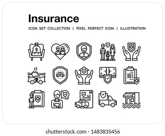 Insurance Icons Set. UI Pixel Perfect Well-crafted Vector Thin Line Icons. The illustrations are a vector.