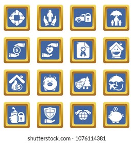 Insurance icons set vector blue square isolated on white background 
