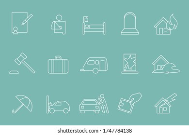 Insurance Icons set - Vector outline symbols of protection car, house, health, family, life for the site or interface