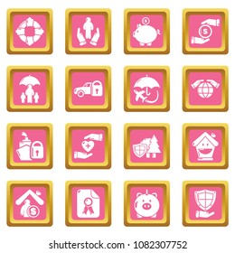 Insurance icons set vector pink square isolated on white background 