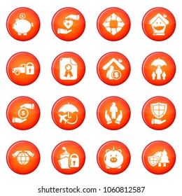 Insurance icons set vector red circle isolated on white background 