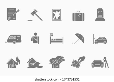 Versicherungs-Icons Set - Vector Silhouetten Schutz Auto, Haus, Gesundheit, Familie, Leben für die Website oder Schnittstelle