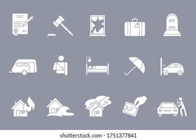 Insurance Icons set - Vector silhouettes of protection car, house, health, family, life for the site or interface