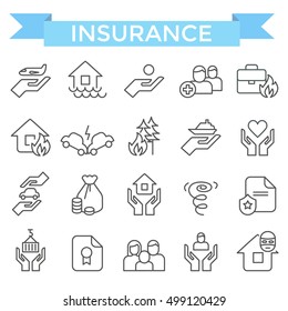 Insurance icons, thin line flat design