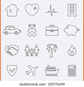 Insurance Icons In Thin Line Style