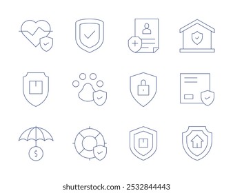 Insurance icons. Thin Line style, editable stroke. health insurance, secure, security, shield, house insurance, insurance.