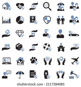Insurance Icons. Two Tone Flat Design. Vector Illustration.