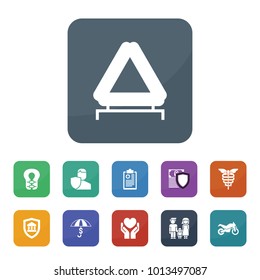 Insurance icons. vector collection filled insurance icons such as car emergency sign, family, medical clipboard, medical, motorcycle