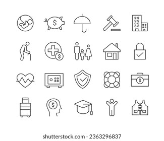 Insurance Icons - Vector Line. Editable Stroke.