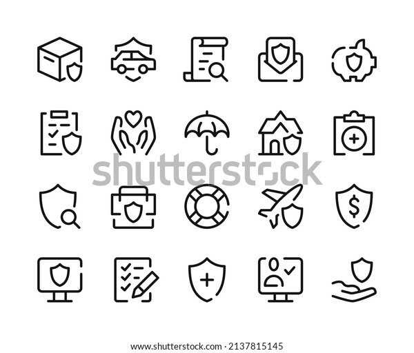 Insurance icons. Vector line icons set. Car\
insurance, life insurance, health insurance concepts. Outline\
symbols, linear graphic elements. Modern\
design