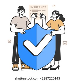 Insurance. Idea of security and protection of health and life. Healthcare and first aid. Emergencies compensation or clinic services spendings coverage. Flat vector illustration