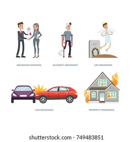 Insurance illustrations set. Health and real estate safety.