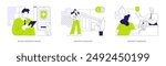 Insurance industry abstract concept vector illustration set. Buying policy online, property evaluator, real estate insurance contract, professional broker, assurance business abstract metaphor.