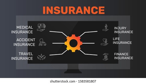 Insurance Infographics vector design. Timeline concept include medical insurance, accident insurance, travel insurance icons. Can be used for report, presentation, diagram, web design.