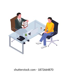 Insurance isometric character of agent with contracts vector illustration