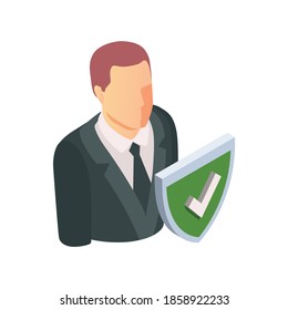 Insurance isometric character of agent on blank background vector illustration