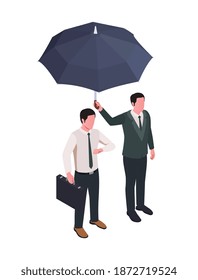 Caracteres isométricos de los seguros de los agentes con contratos en la ilustración vectorial de fondo en blanco