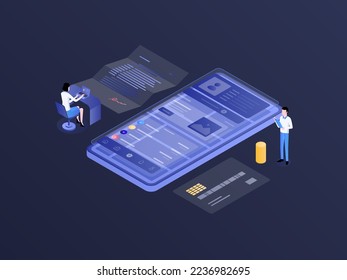 Insurance Isometric Dark Gradient Illustration. Suitable for Mobile App, Website, Banner, Diagrams, Infographics, and Other Graphic Assets.