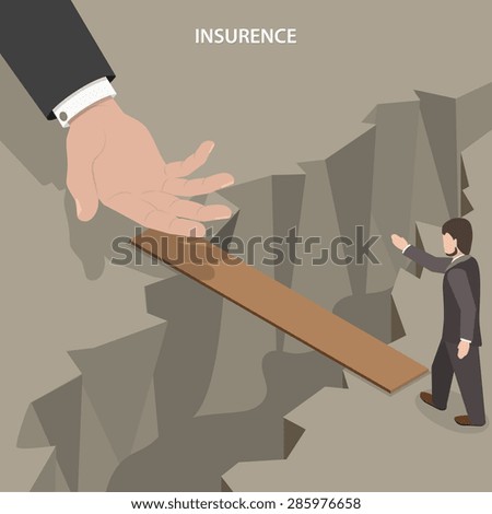 Insurance isometric vector concept. Helping hand is lending to a man to help him to pass to other side of an abyss.