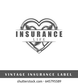 Insurance label isolated on white background. Design element. Template for logo, signage, branding design. Vector illustration