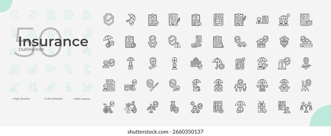 Insurance Line Editable Icons set. Vector illustration in modern thin line style of Insurance icons: safety, care, risk, etc