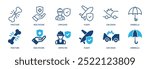 Insurance line and glyph solid icons collection. Minimal icon and symbol series vector illustration